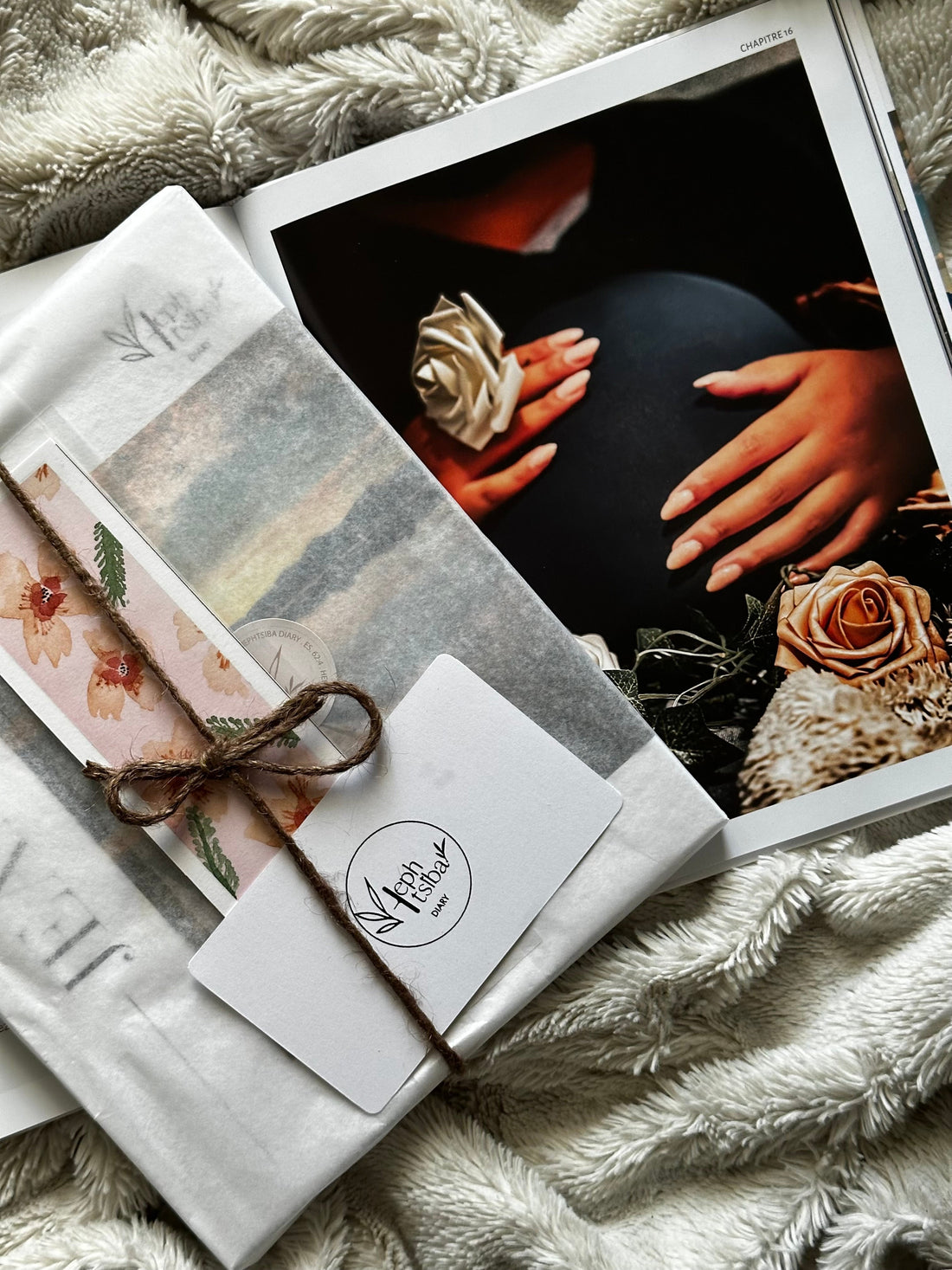 Bible artistique Hephtsiba Diary présentée comme cadeau pour un baptême